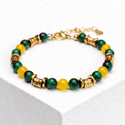 Mojito-Armband aus grünem Tigerauge und gelber Jade | 6mm