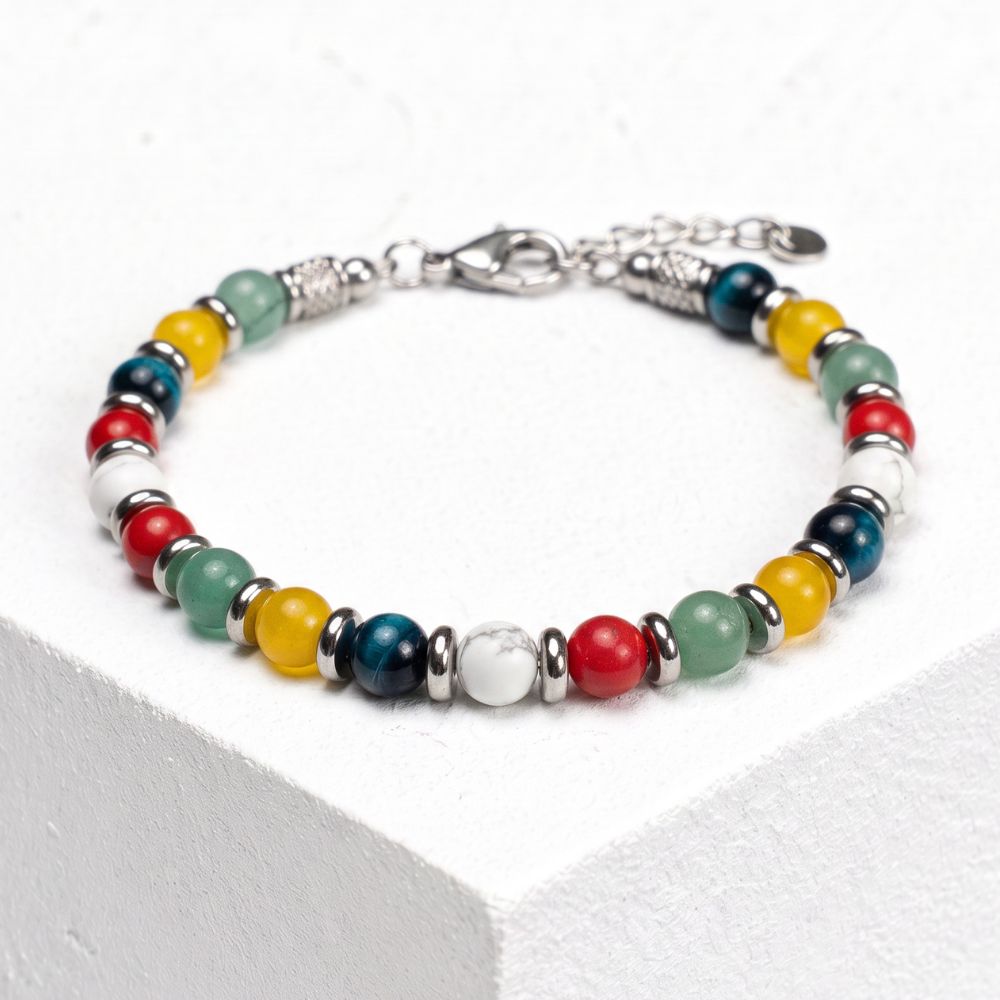 Bracciale Sangria in howlite, giada, avventurina, agata e occhio di tigre | 6mm | Nuovo