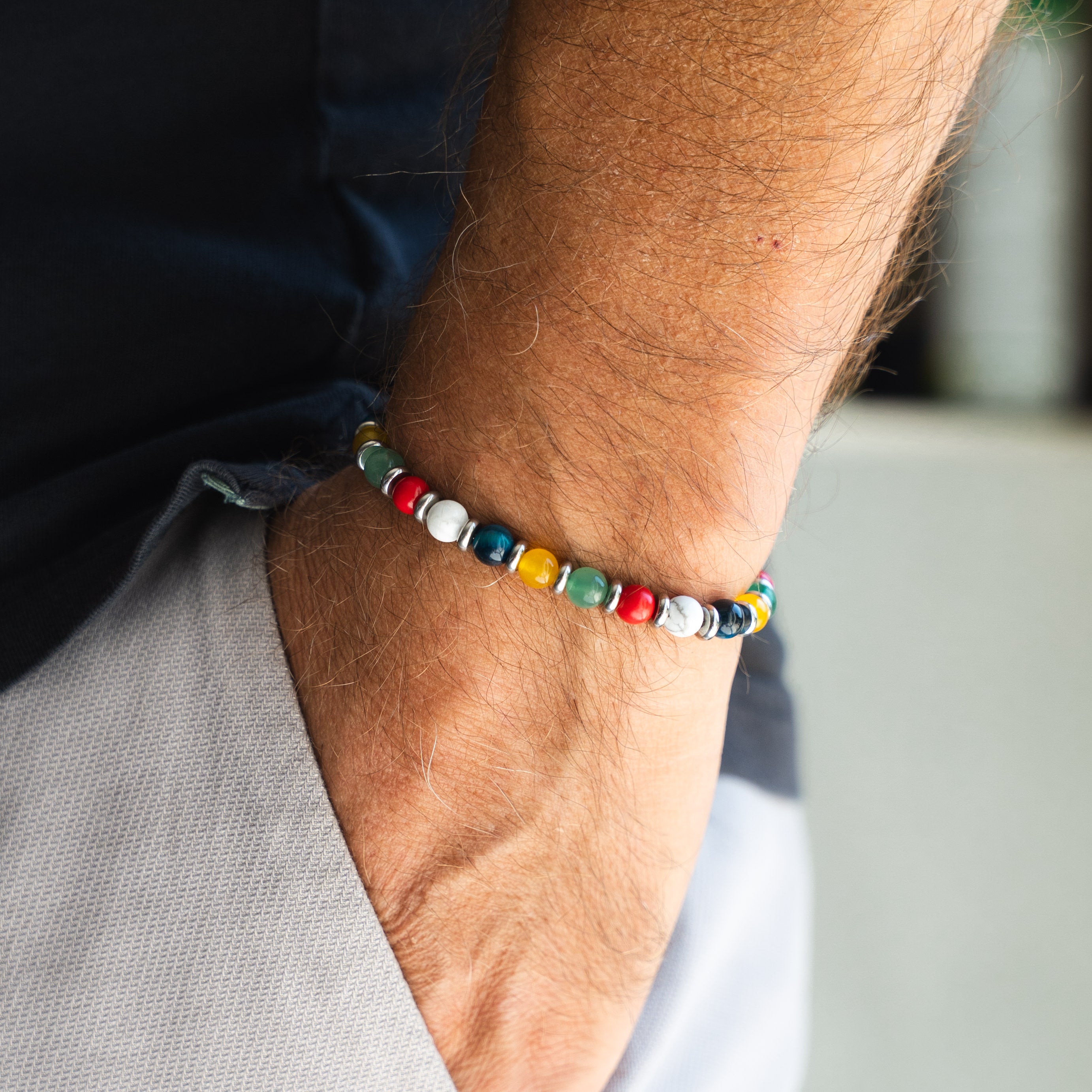Bracciale Sangria in howlite, giada, avventurina, agata e occhio di tigre | 6mm | Nuovo