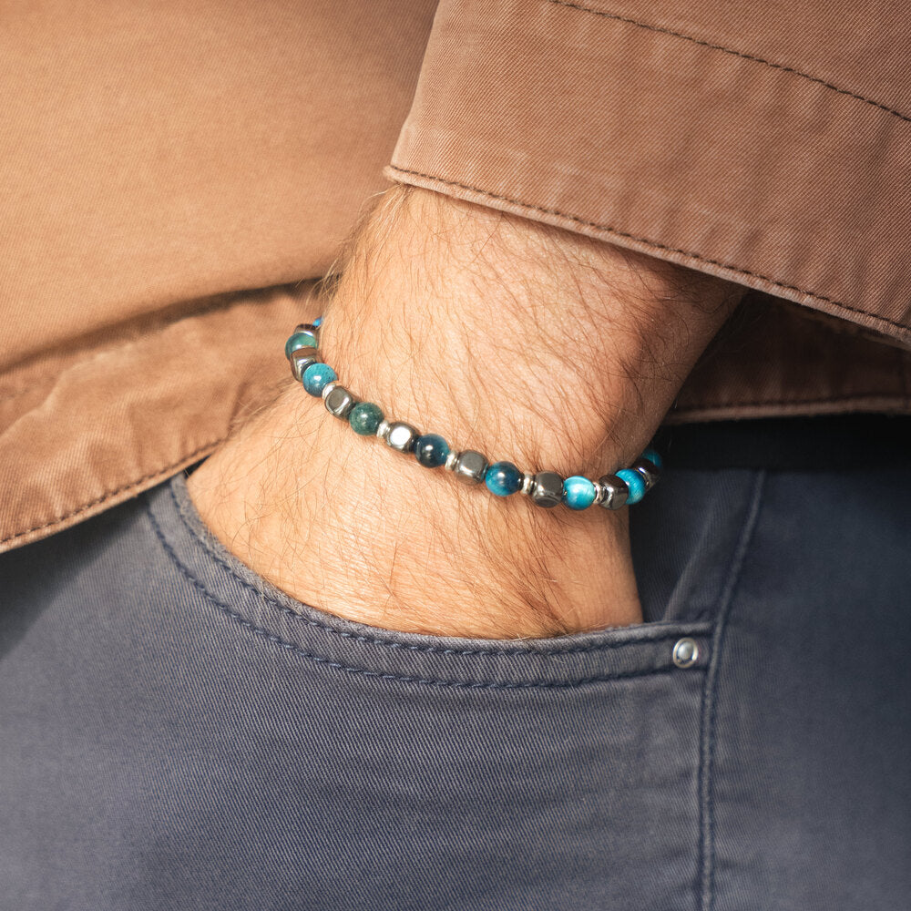 Bracciale Cielo in occhio di tigre ed ematite | 6mm