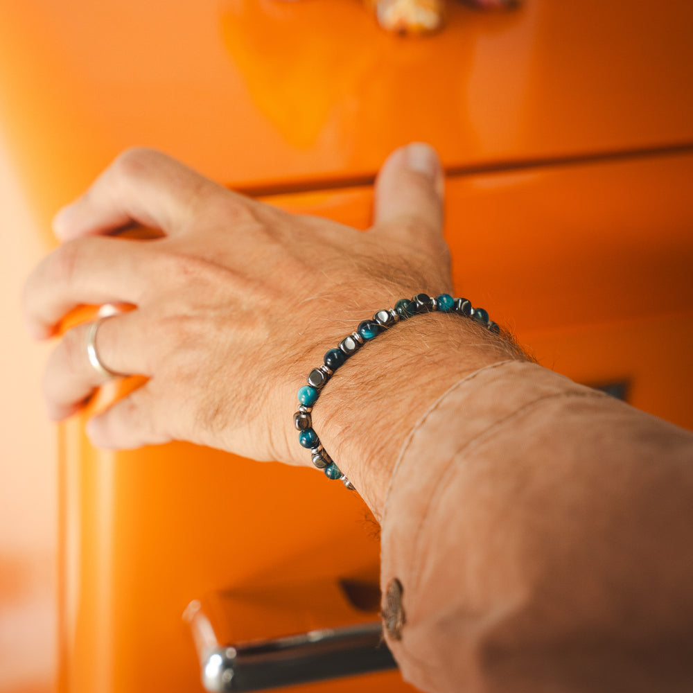 Bracciale Cielo in occhio di tigre ed ematite | 6mm