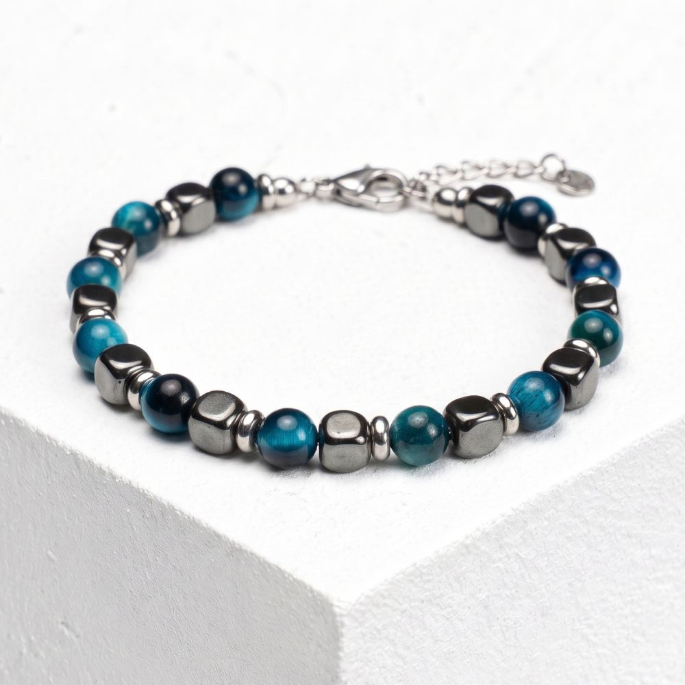 Bracciale Cielo in occhio di tigre ed ematite | 6mm