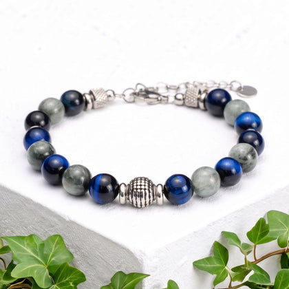 Armband Incanto aus blauem Tigerauge und Falkenauge | 8mm