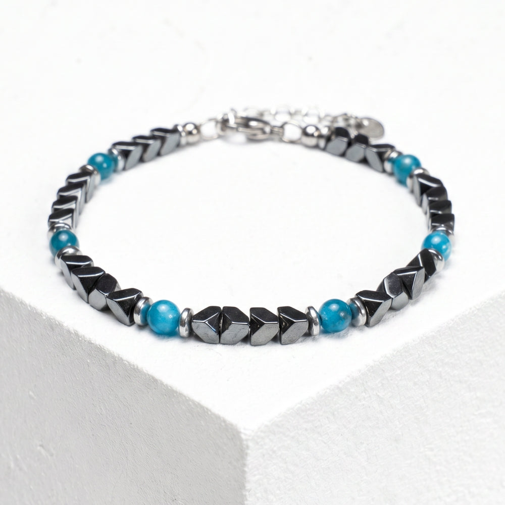 Bracciale Onda in Ematite e Apatite Blu oceano  | 4mm