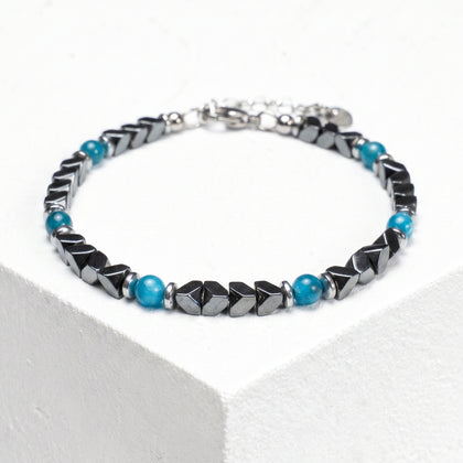 Armband Onda aus Hämatit und ozeanblauem Apatit | 4mm