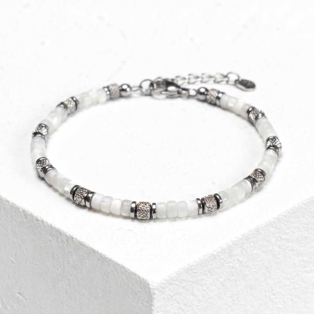Bracciale Solenne in madre perla bianca | 4mm