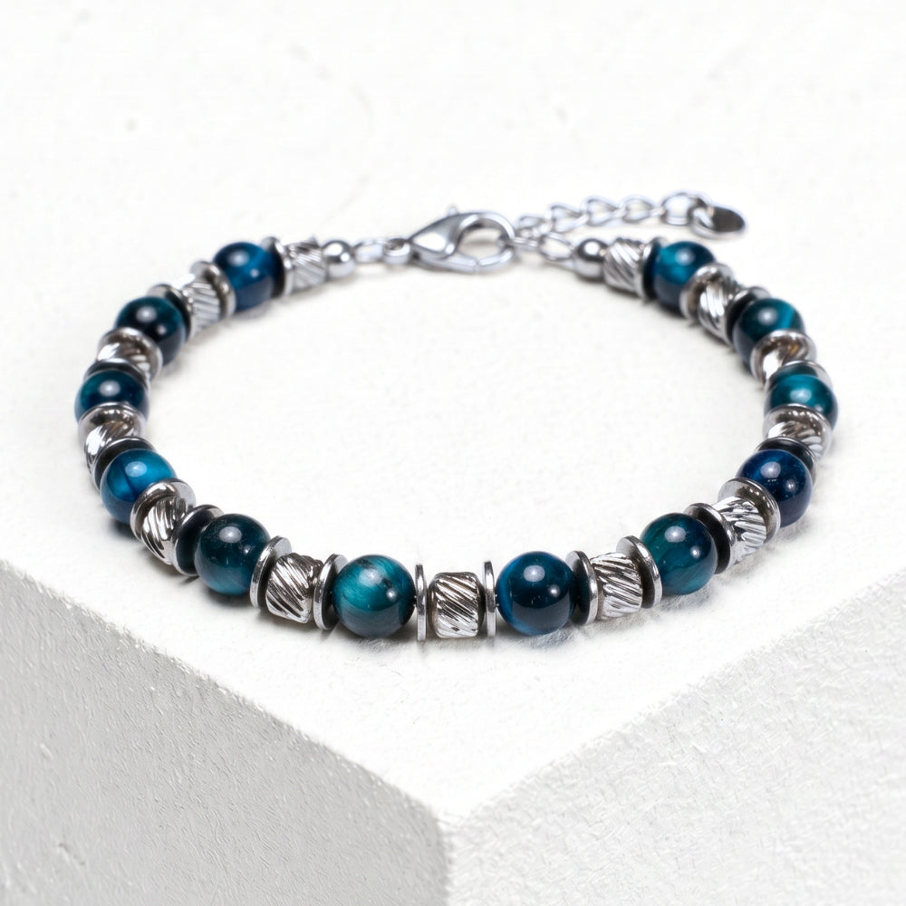 Bracciale Essenza in occhio di tigre azzurro | 6mm