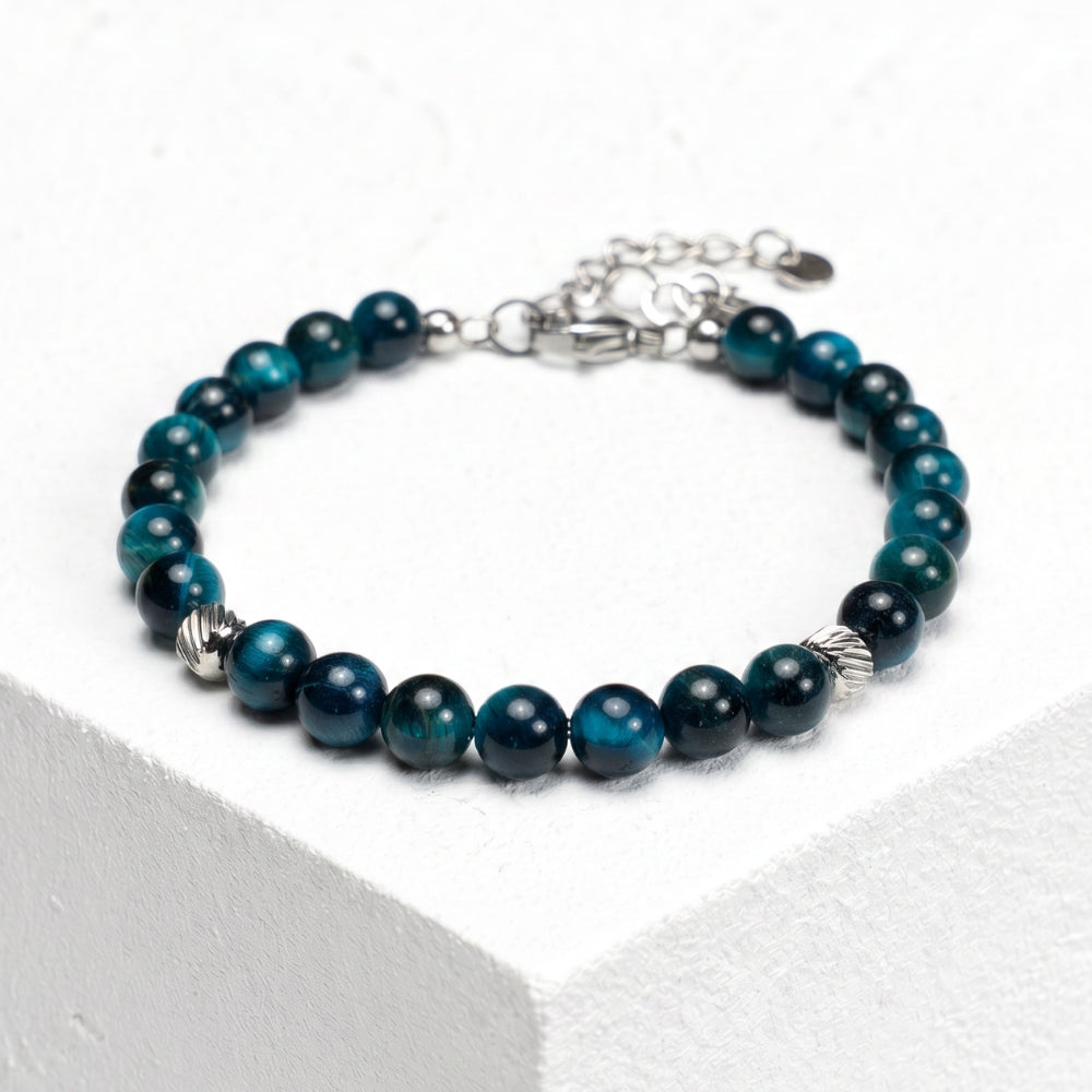 Bracciale Doge in occhio di tigre Blu zaffiro | 6mm