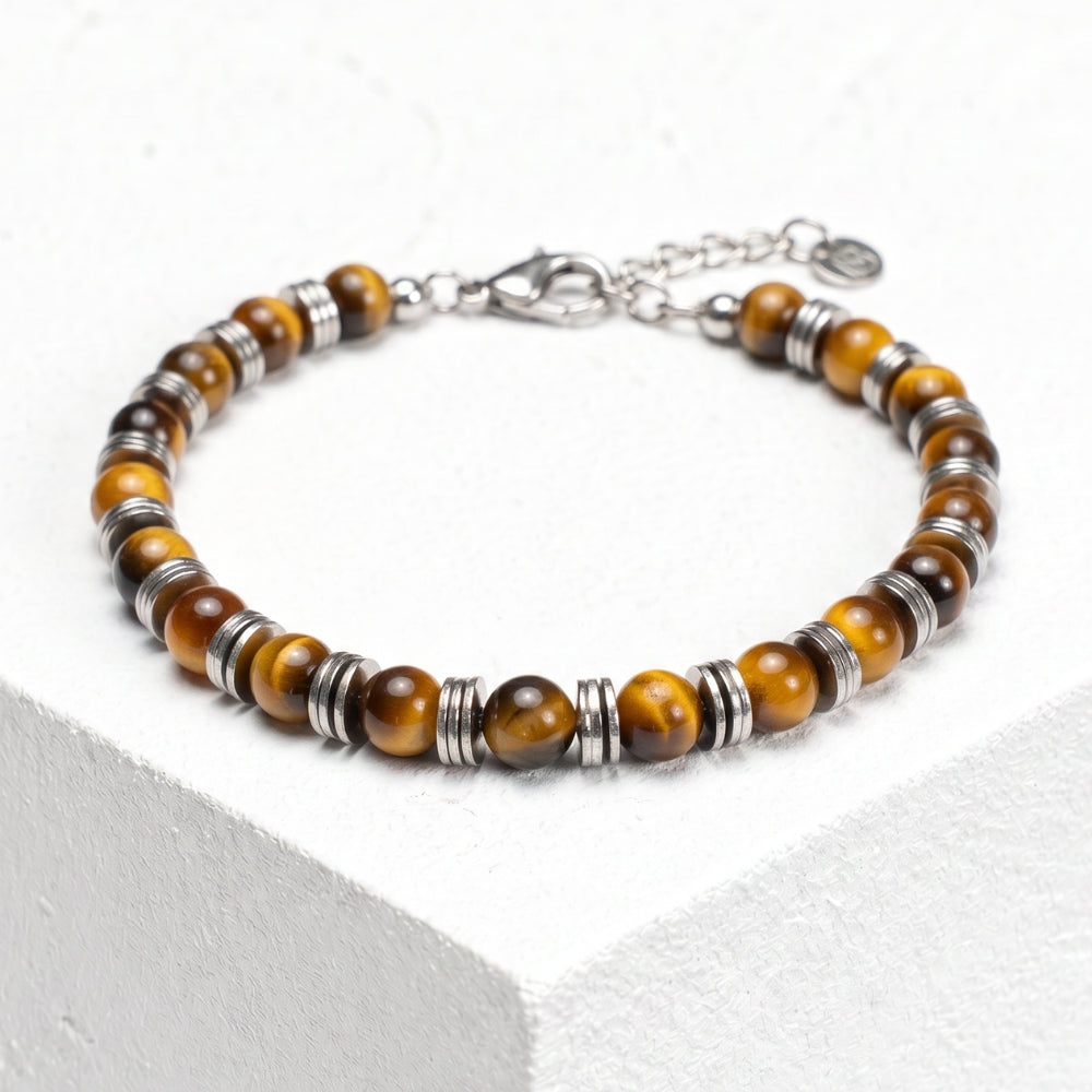 Bracciale Venezia in Occhio di tigre ed ematite chiara | 6mm