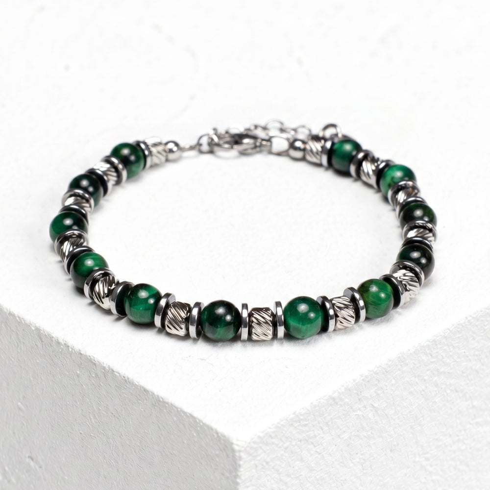 Bracciale Tempra in occhio di tigre verde | 6mm
