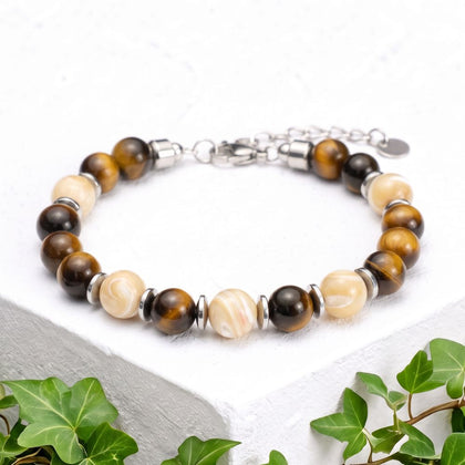 Armband Sentiero aus Tigerauge und Perlmutt | 8mm