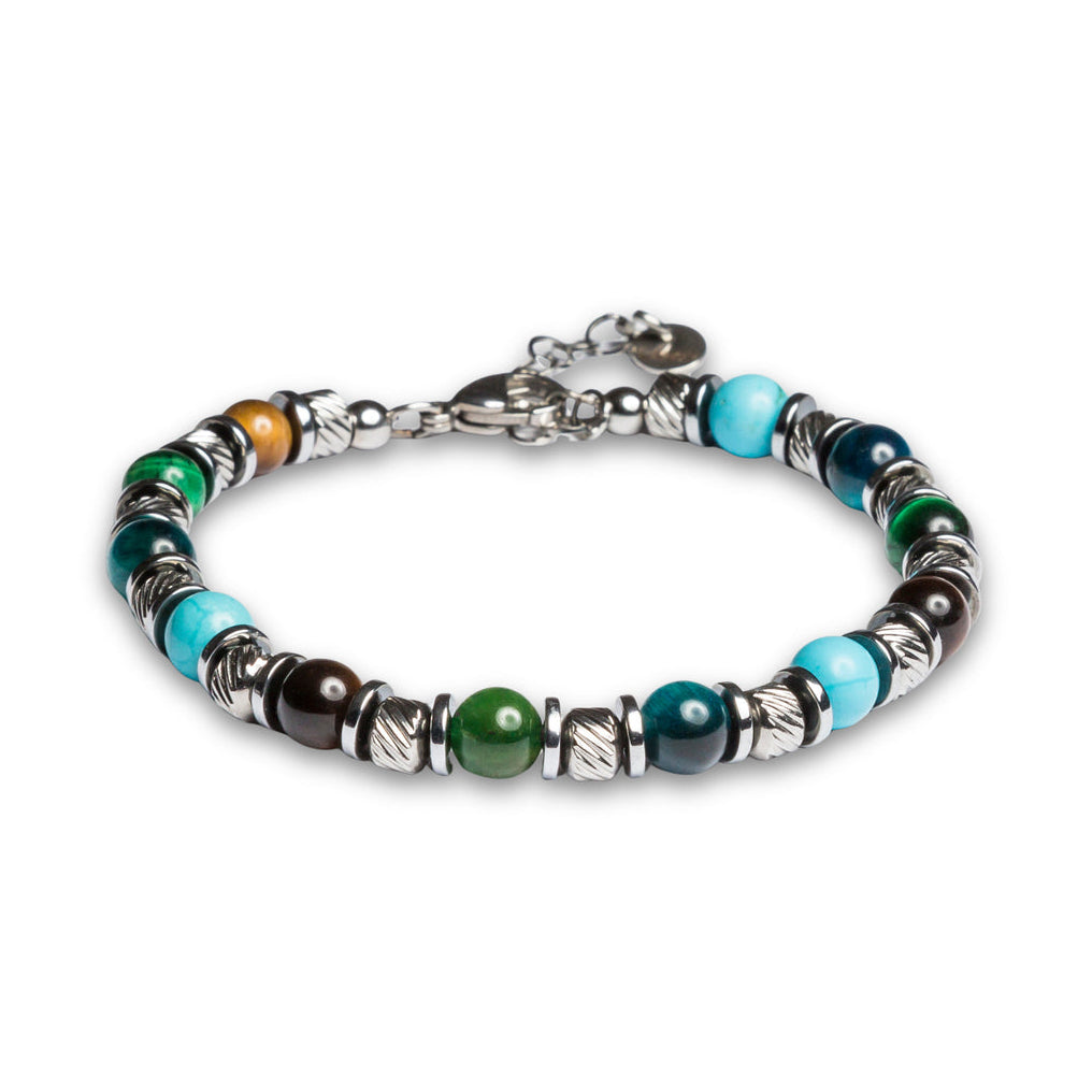 Bracciale Reinbov in occhio di tigre naturale su sfondo bianco, Lab93Studio