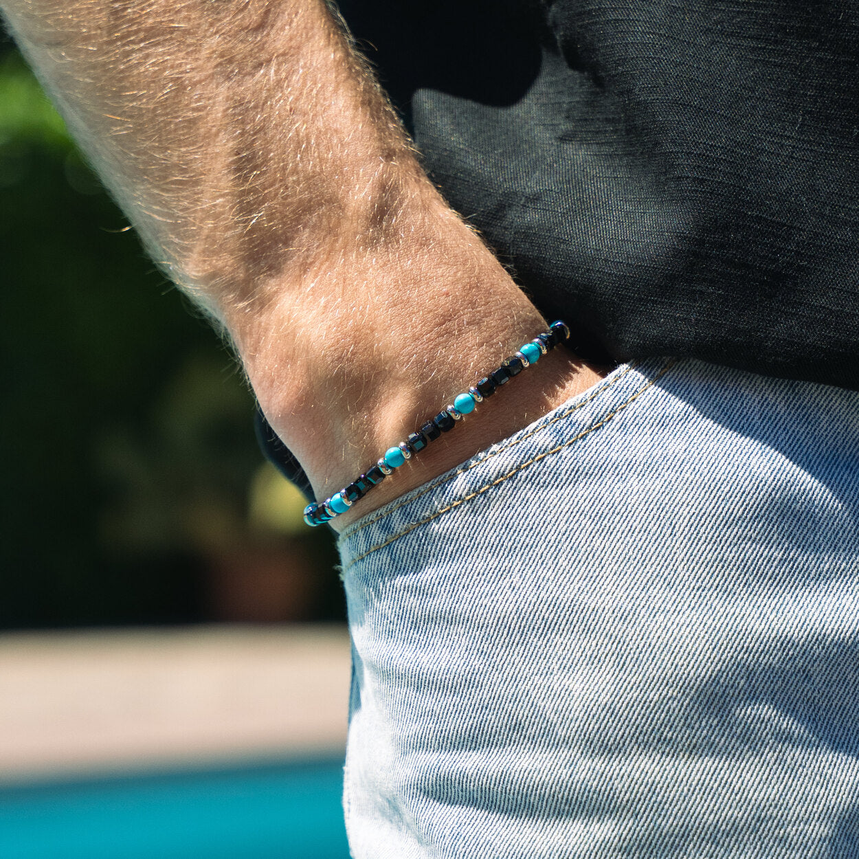 Bracciale Avana in howlite turchese e spinello | 4mm
