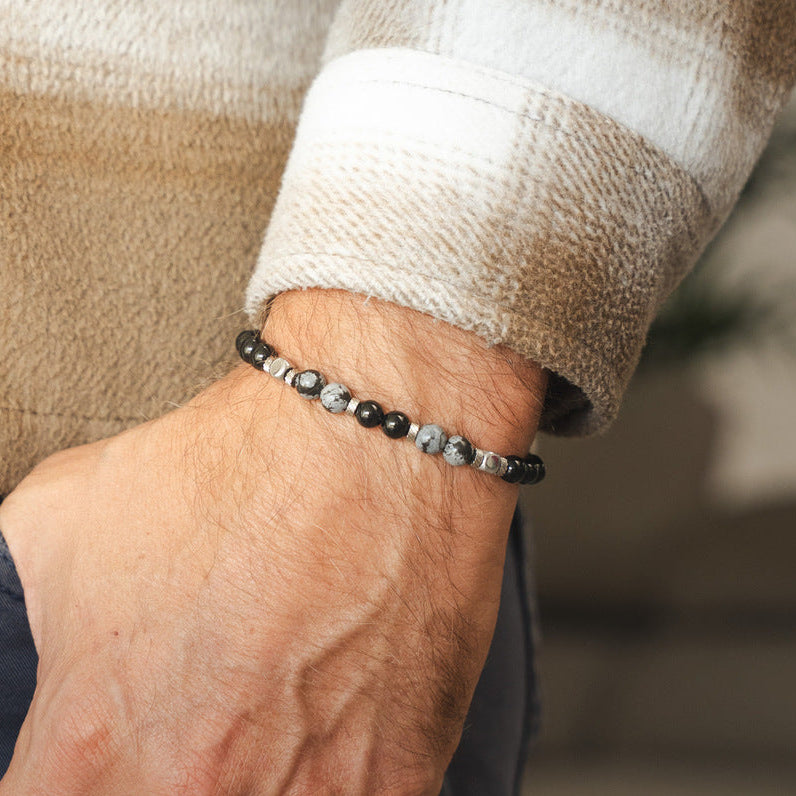 Schneeflocken-Armband aus Schneeflocken-Obsidian und Onyx | 6mm