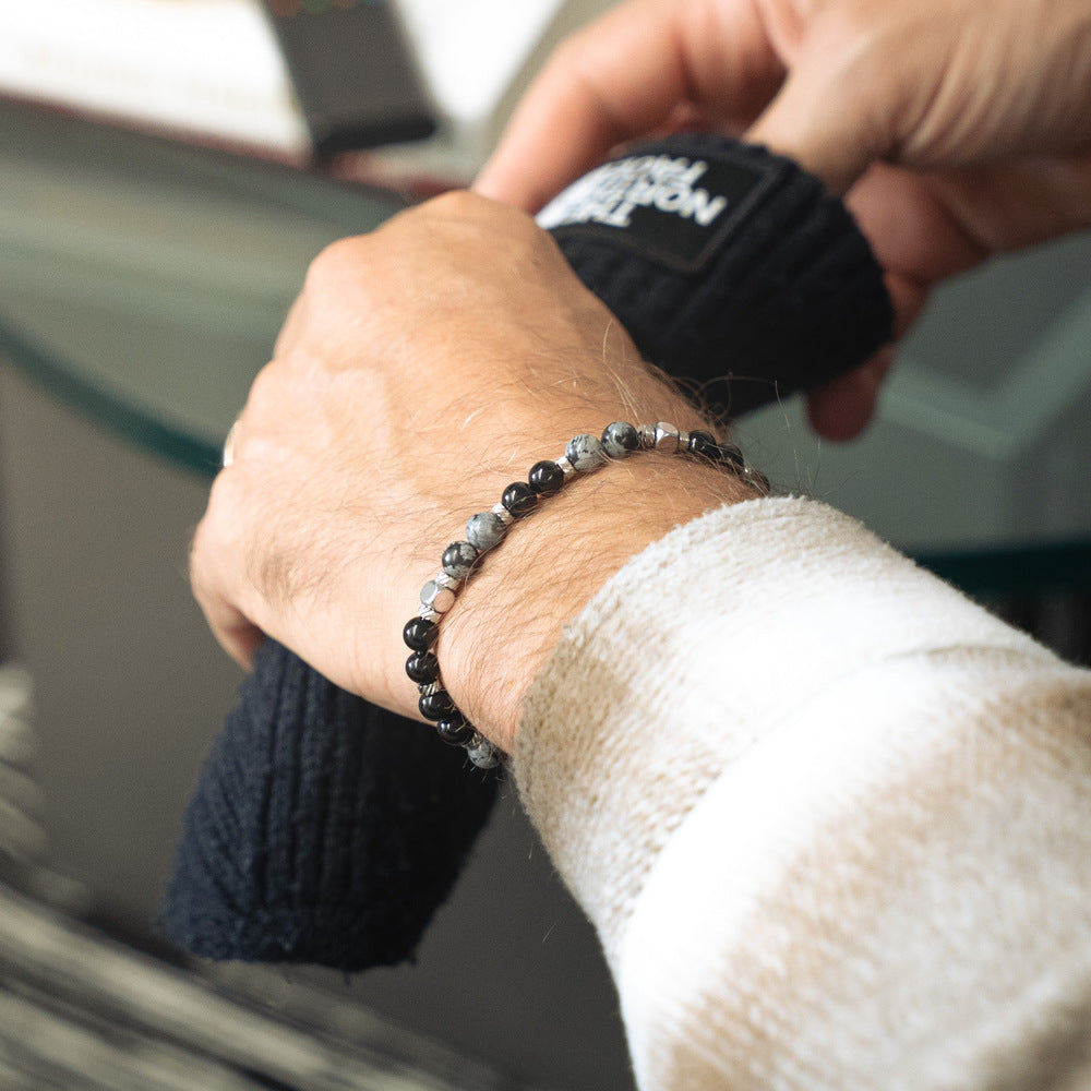 Schneeflocken-Armband aus Schneeflocken-Obsidian und Onyx | 6mm