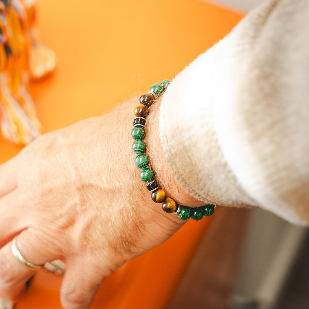 Bracciale Foresta in malachite e occhio di tigre | 8mm