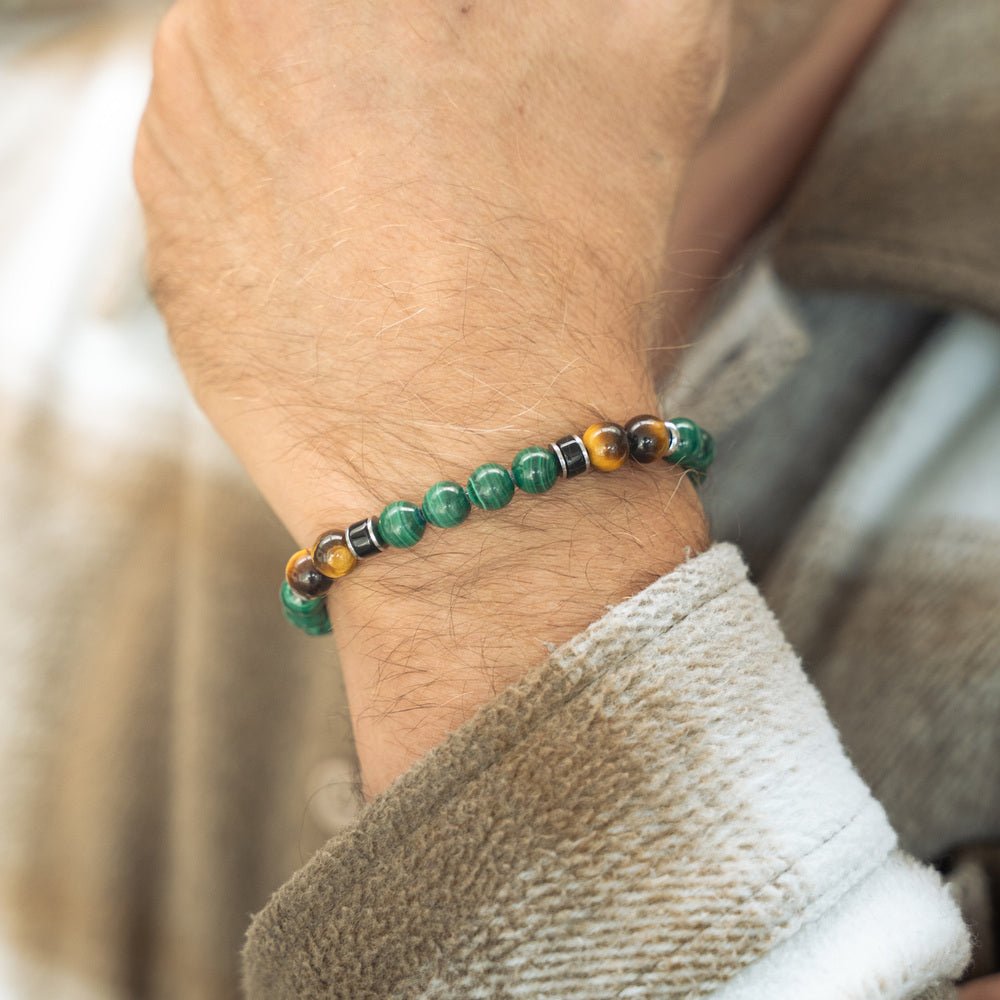 Bracciale Foresta in malachite e occhio di tigre | 8mm