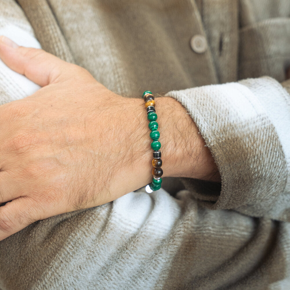 Bracciale Foresta in malachite e occhio di tigre | 8mm