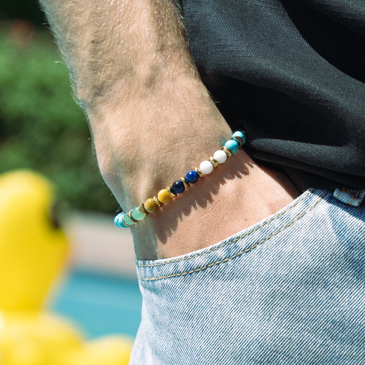 Bracciale Macaron in howlite turchese, agata, occhio di tigre e avventurina | 6mm