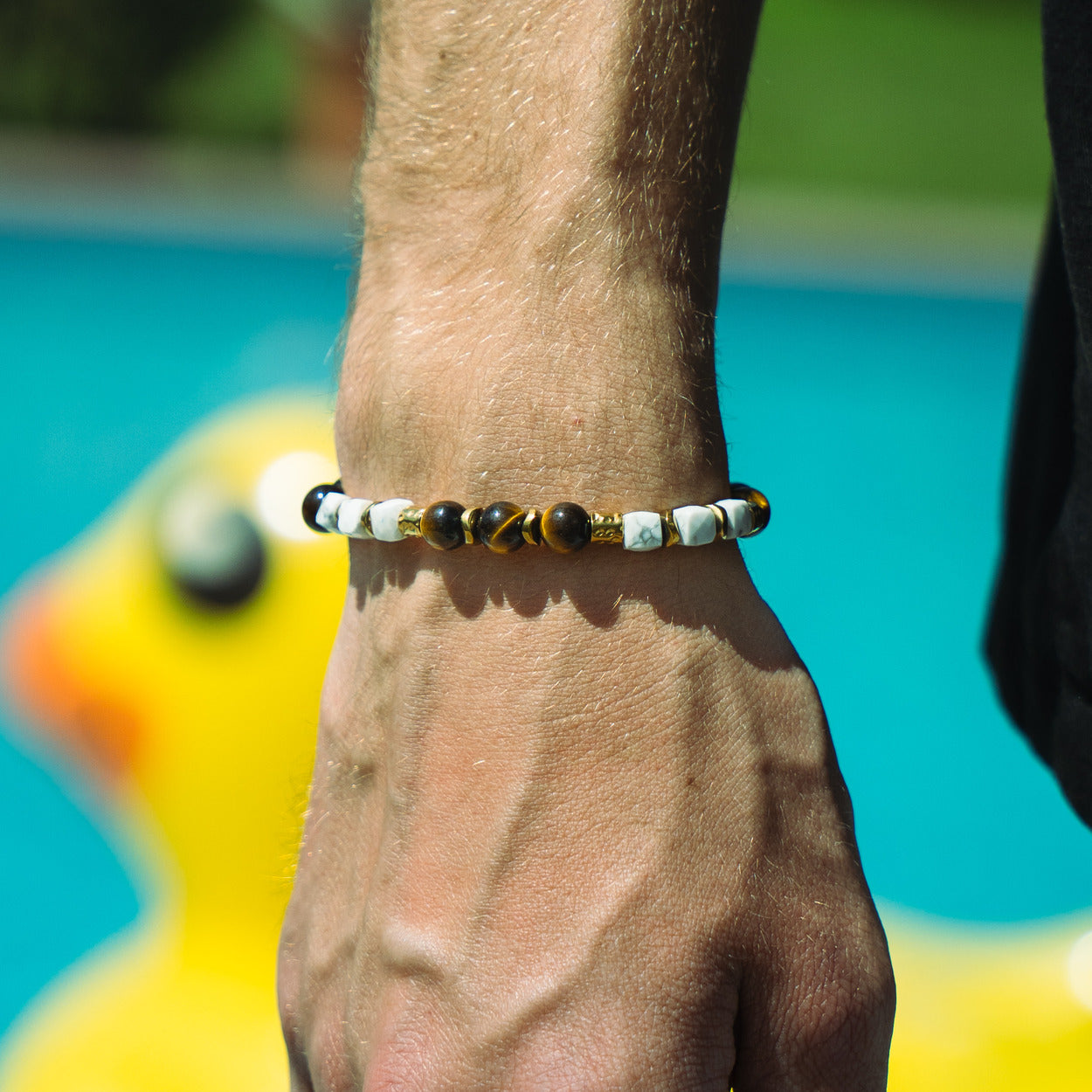 SET bracciale + collana Safari in occhio di tigre marrone e howlite bianca | 8mm