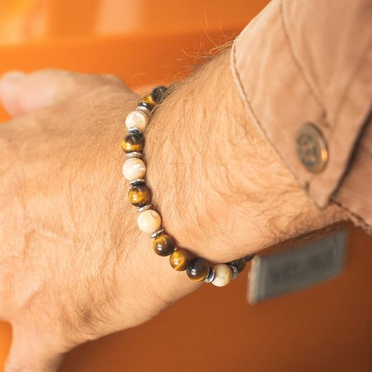 Armband Sentiero aus Tigerauge und Perlmutt | 8mm