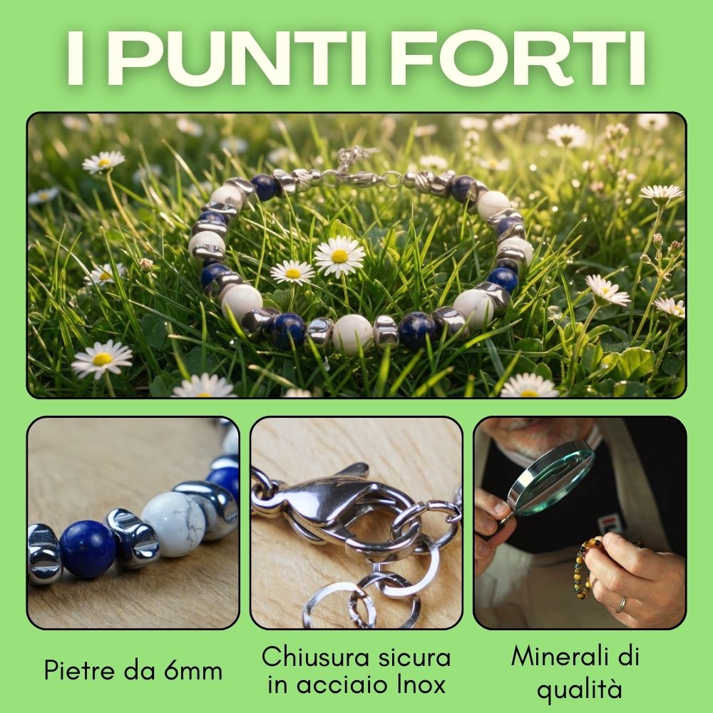 Bracciale Zefiro in lapislazzuli, aulite ed ematite | 6mm