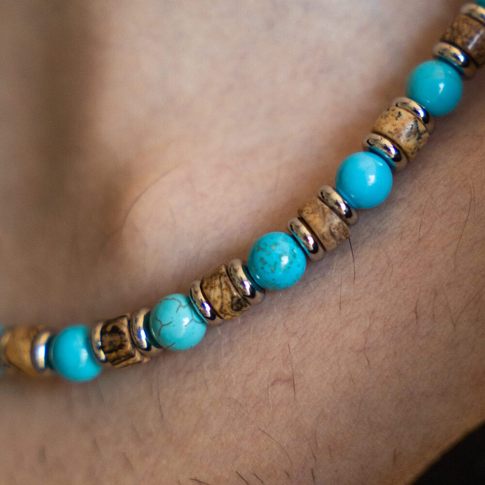 Dettaglio collana uomo in pietre naturali occhio di tigre e agata 6mm