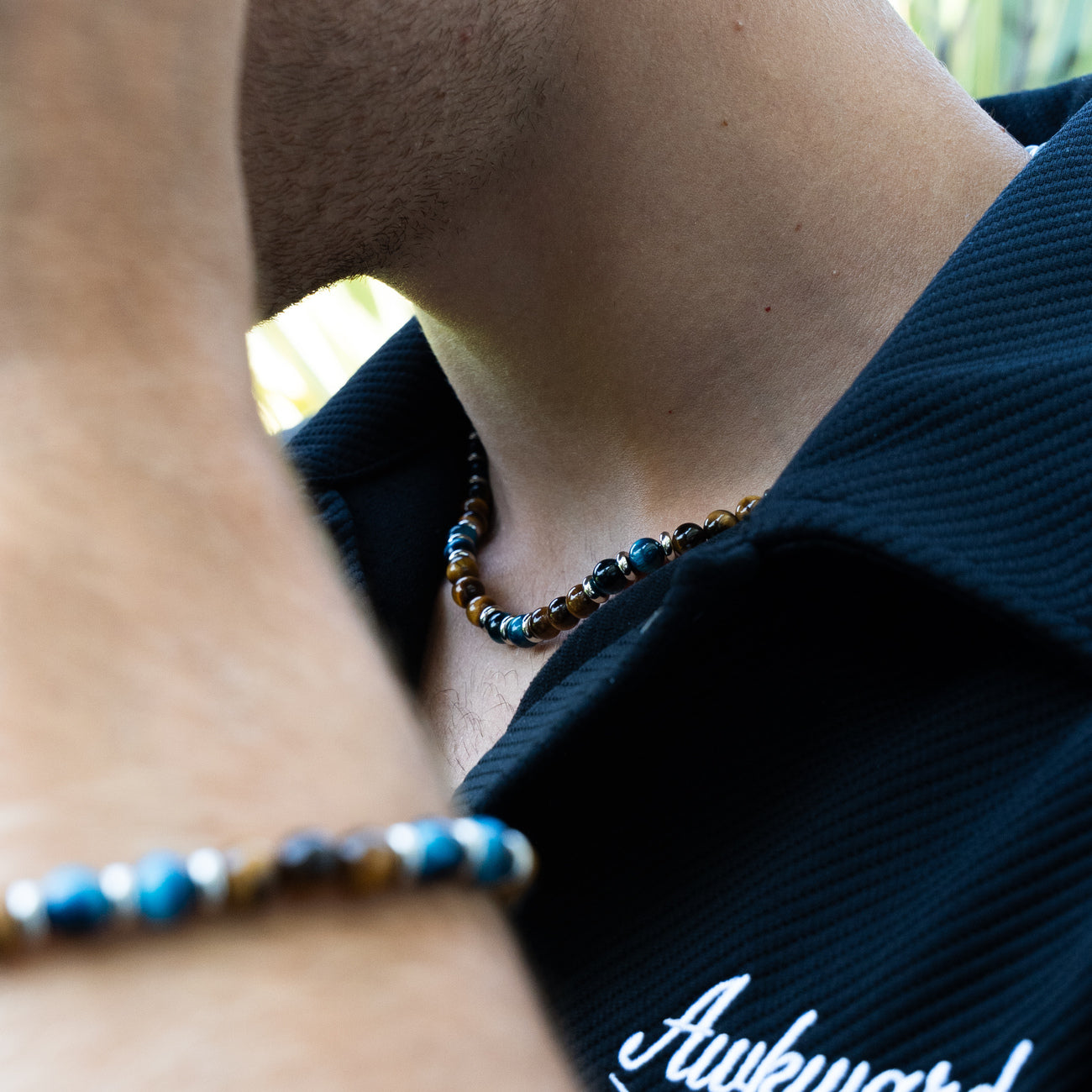 Collana Respiro Mediterraneo in occhio di tigre | 6mm | Nuova
