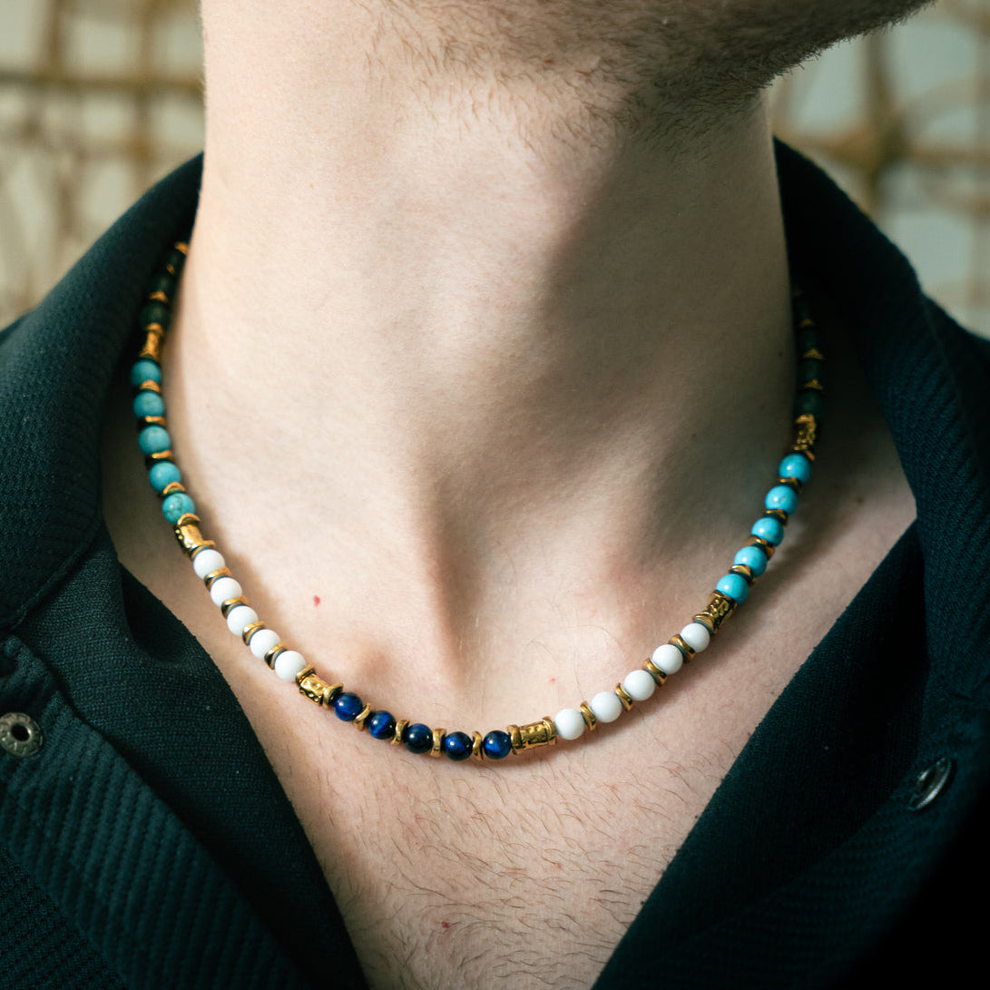 Collana Macaron in howlite turchese, agata bianca, occhio di tigre e avventurina | 6mm