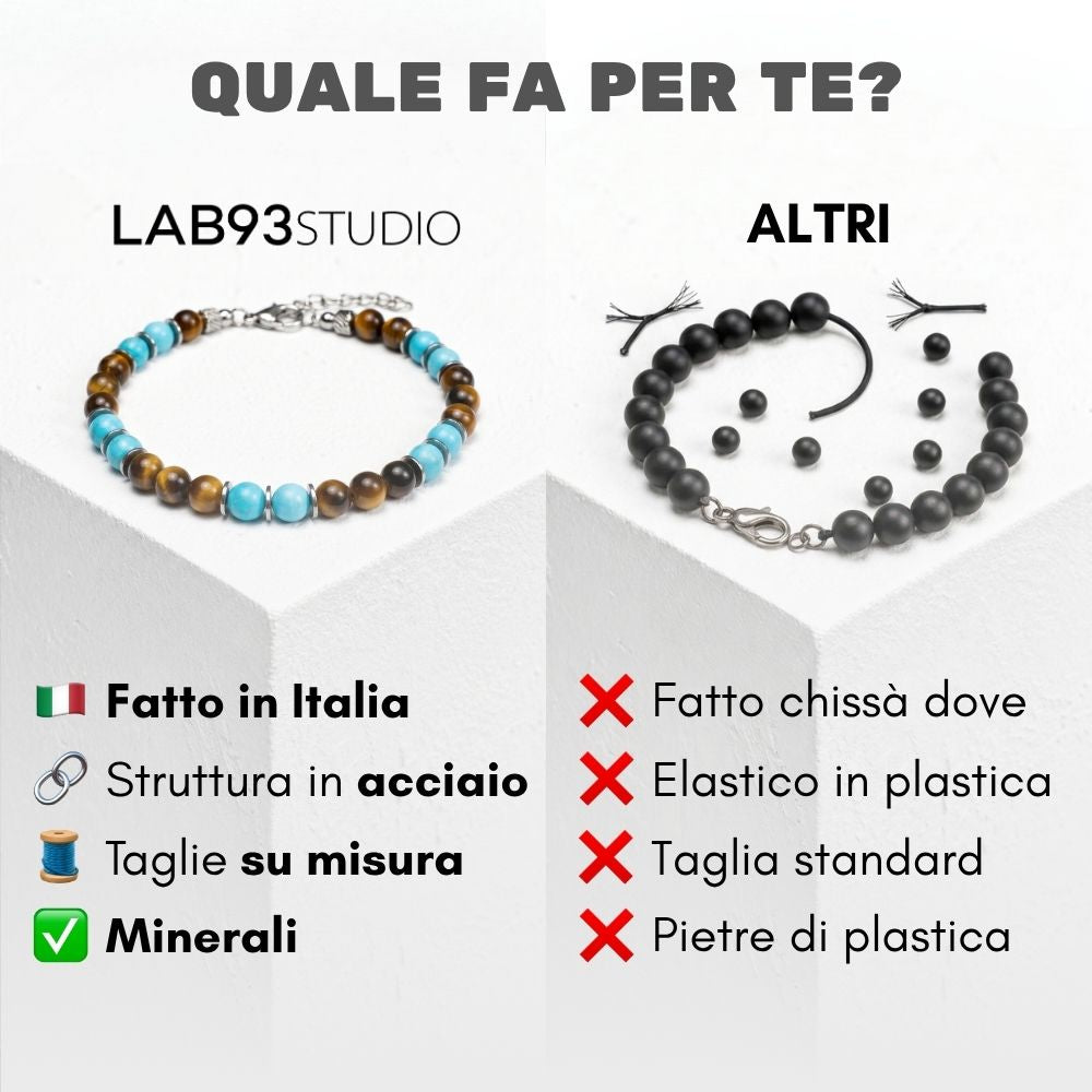 Bracciale Respiro Mediterraneo in Occhio di tigre e Howlite turchese | 6mm