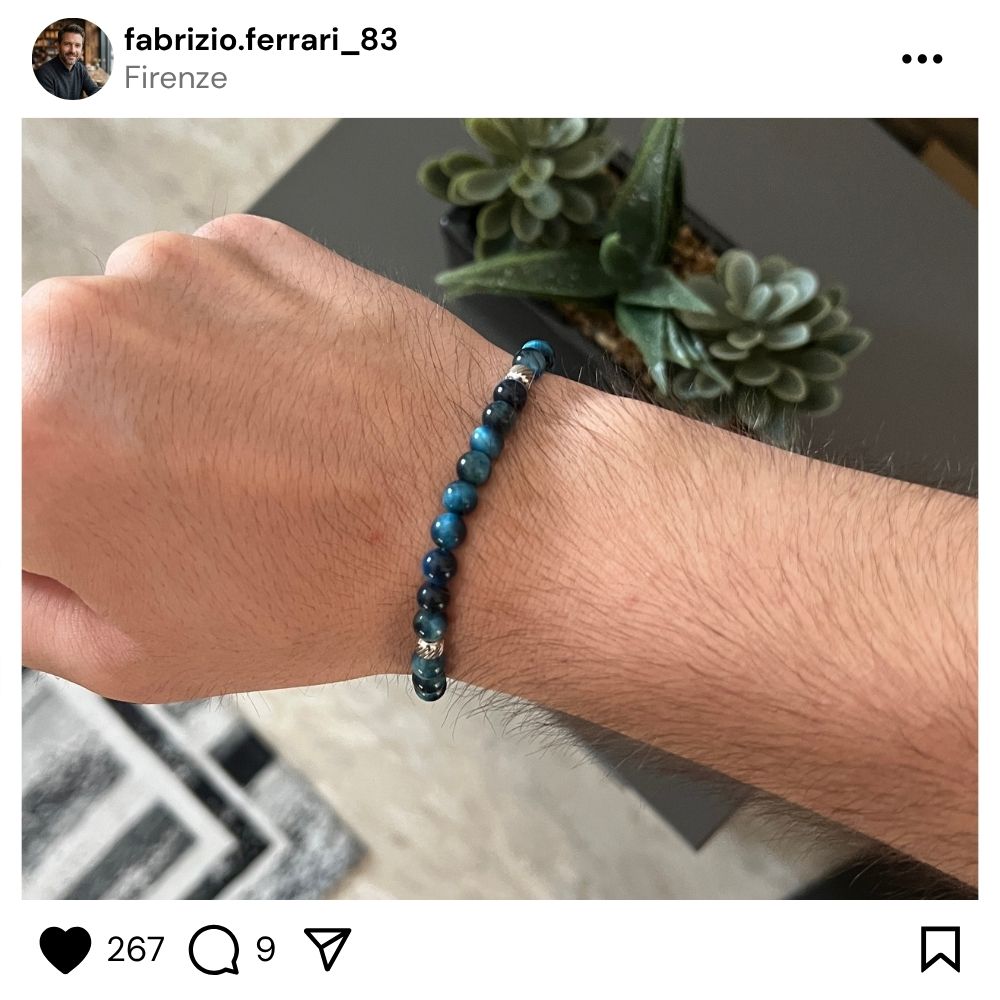 Bracciale Doge in occhio di tigre Blu zaffiro | 6mm