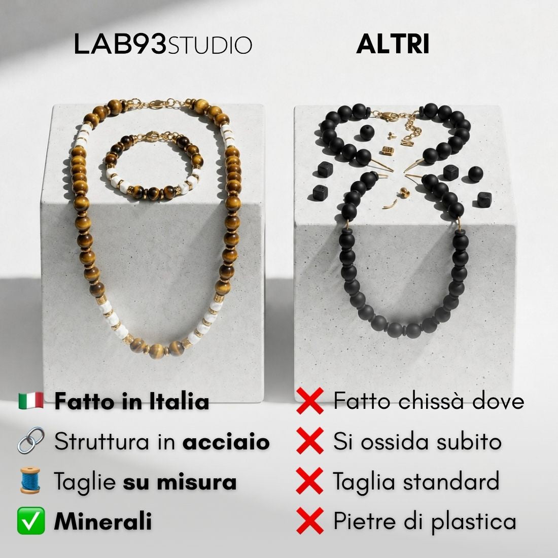 SET bracciale + collana Lungomare in howlite turchese, agata e occhio di tigre | 6mm