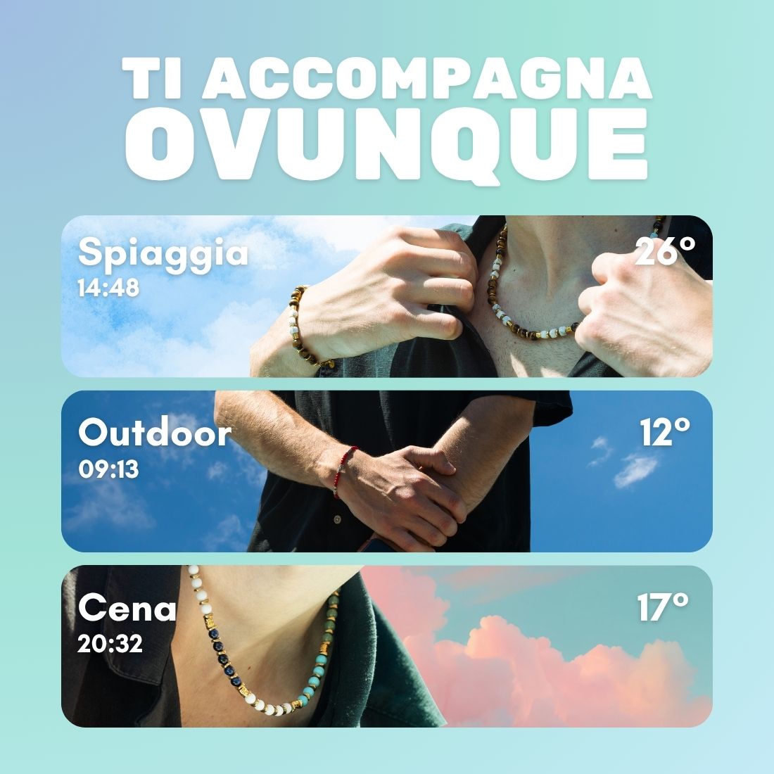 SET bracciale + collana Lungomare in howlite turchese, agata e occhio di tigre | 6mm