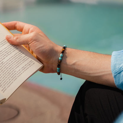 Bracciale Respiro Mediterraneo in Occhio di tigre e Turchese