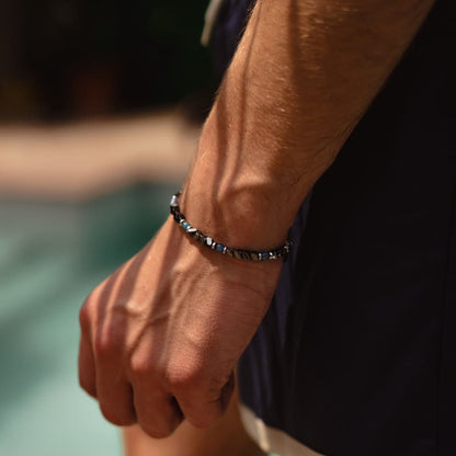Bracciale Onda in Ematite e Occhio di Tigre / Apatite Blu oceano
