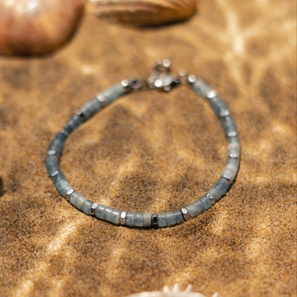 Bracciale Zenith in Agata azzurra ed ematite chiara