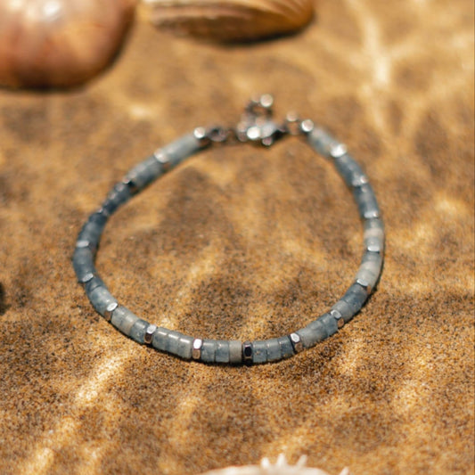 Bracciale Zenith in Agata azzurra ed ematite chiara