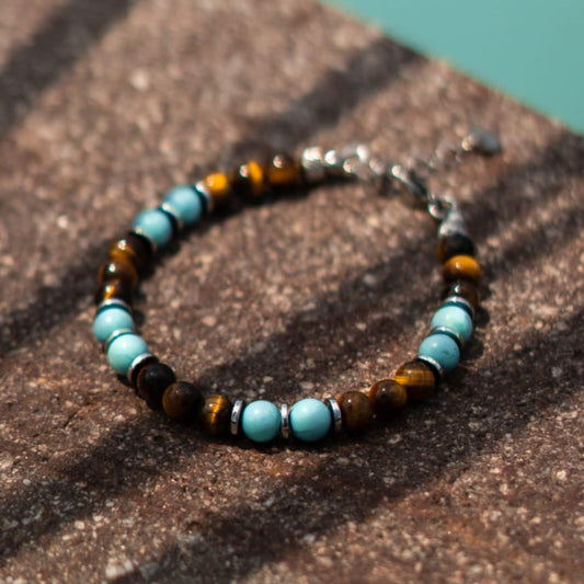 Bracciale Respiro Mediterraneo in Occhio di tigre e Turchese
