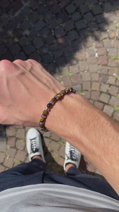 Bracciale Venezia in Occhio di tigre ed ematite chiara