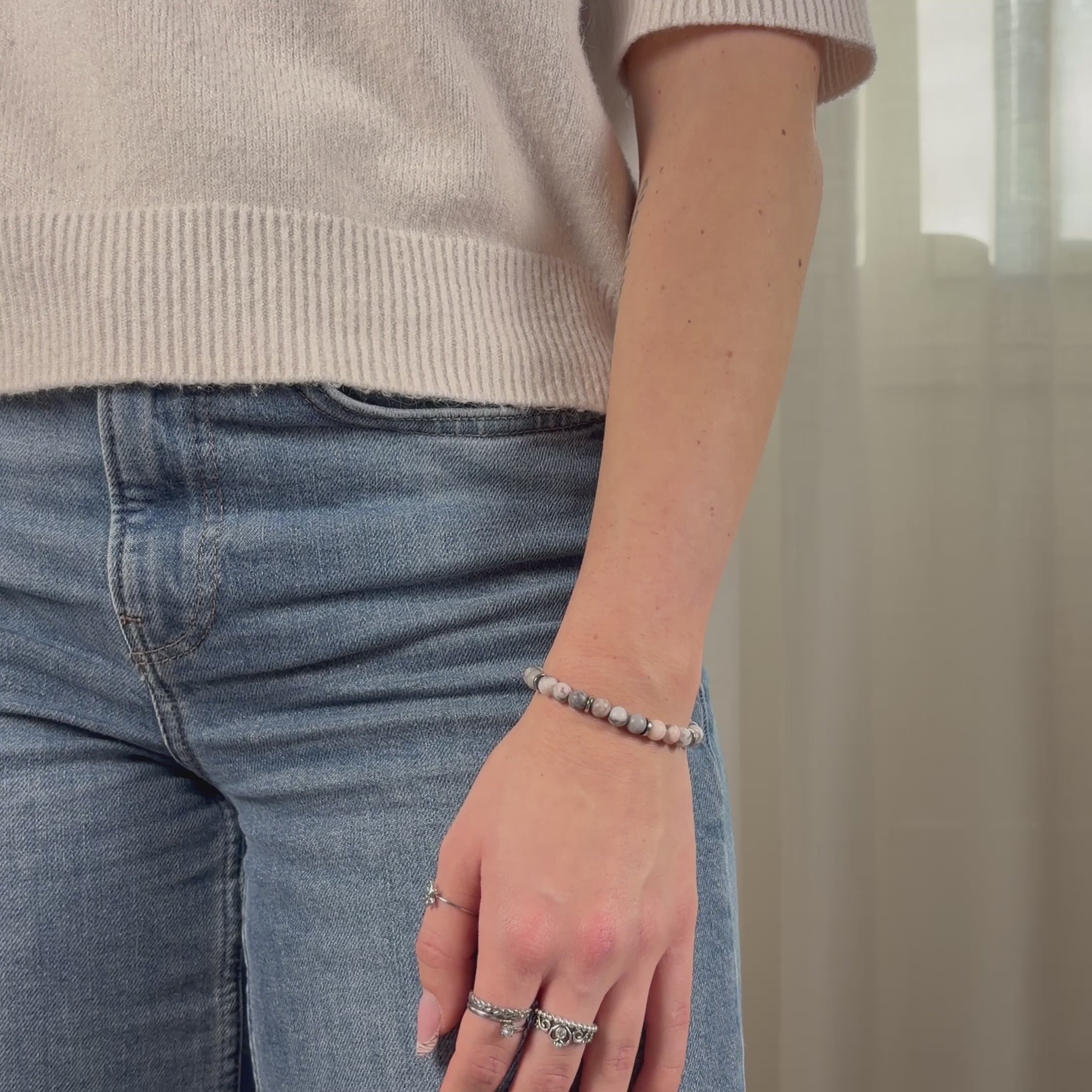 Carica video: Bracciale Tramonto in Diaspro Zebrato rosa