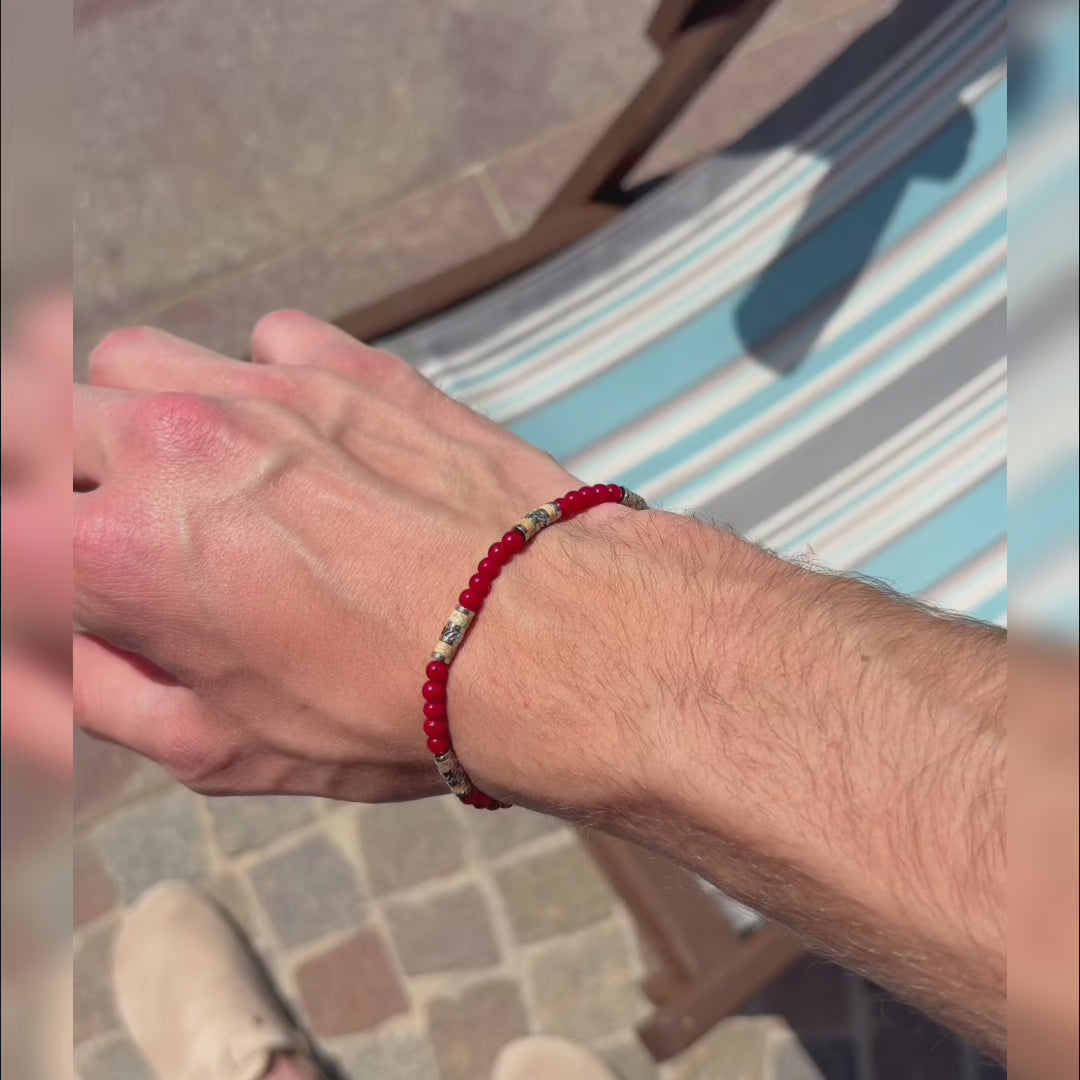 Carica video: Bracciale Bricola in agata rossa e diaspro | 4mm