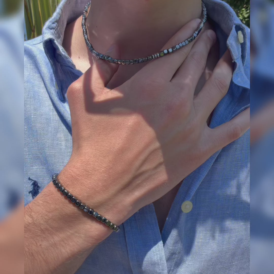 Carica video: SET bracciale + collana Palazzo in Ematite | 4mm