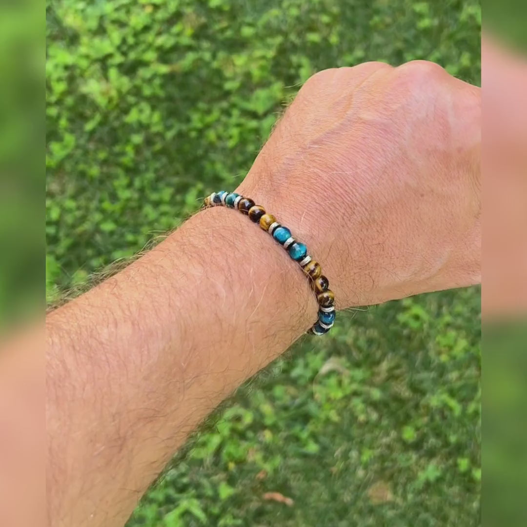 Carica video: Bracciale Respiro Mediterraneo in Occhio di tigre | 6mm