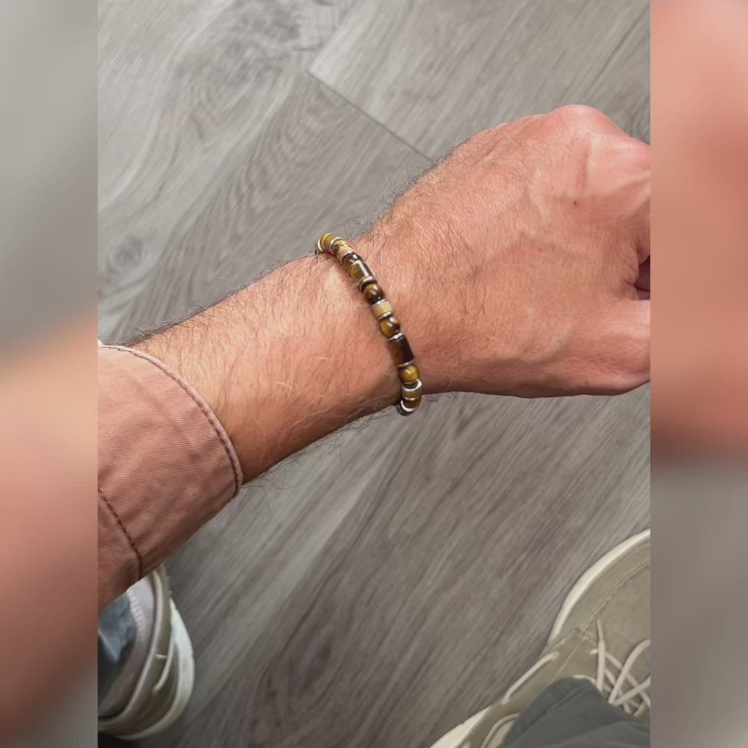 Carica video: Bracciale Sottobosco in occhio di tigre e diaspro | 6mm