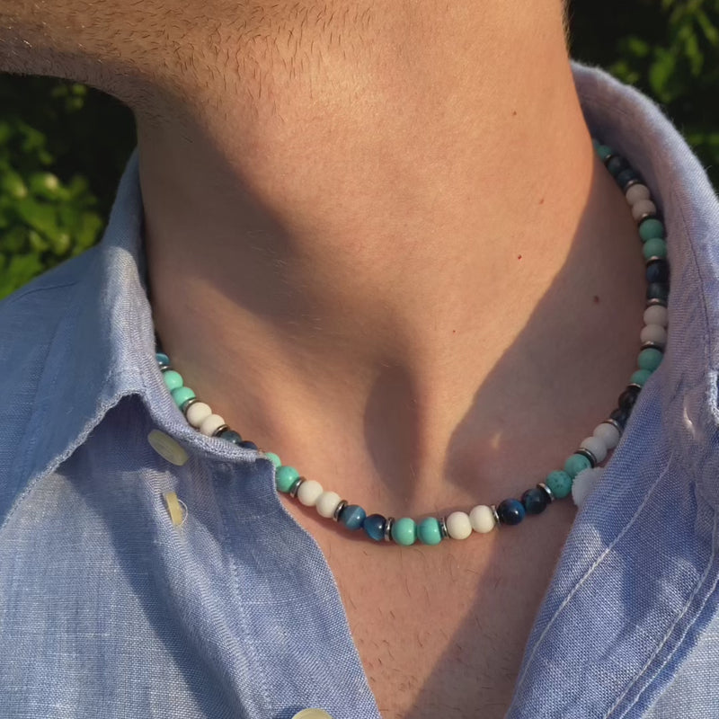 Collana Lungomare uomo in occhio di tigre agata e howlite - Lab93Studio