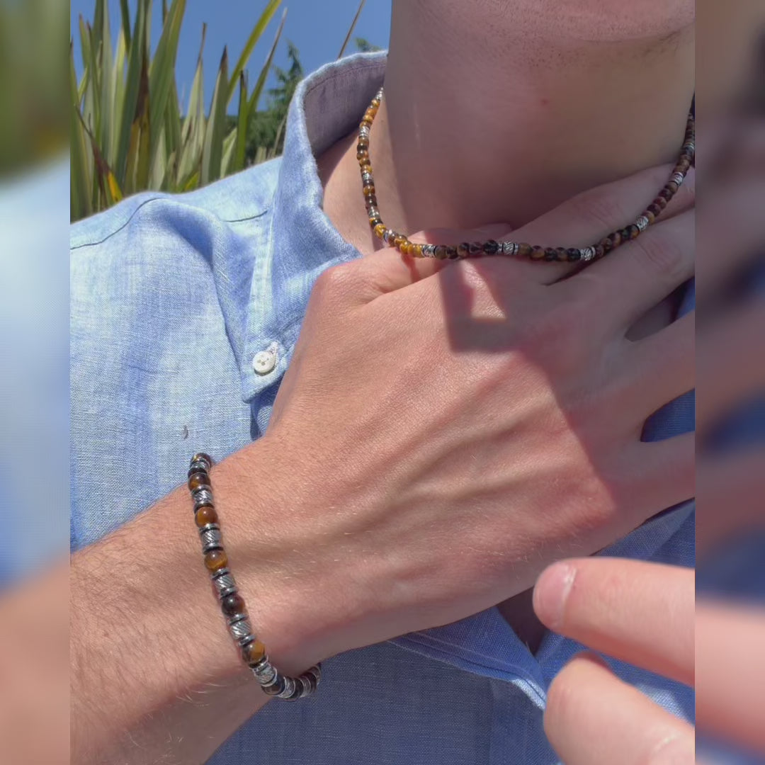 Carica video: SET bracciale + collana Terra in occhio di tigre | 4-6mm