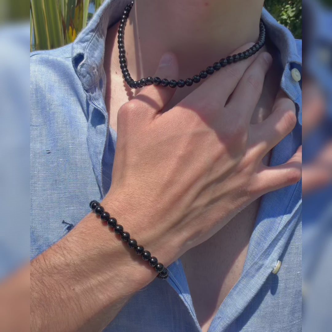 Carica video: SET bracciale + collana Nobile in Tormalina Nera e Ametista | 6mm