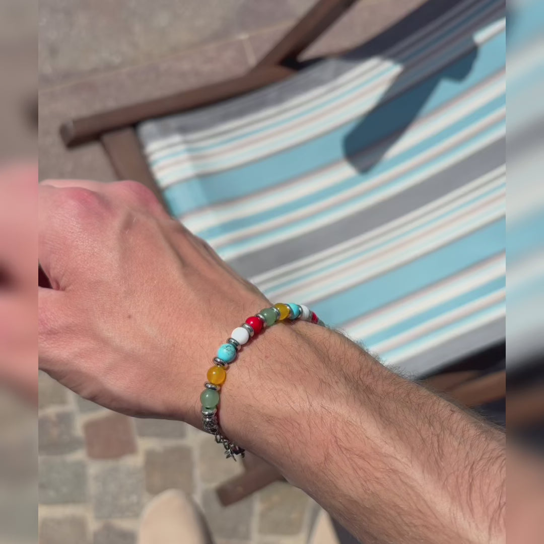 Carica video: Bracciale Sangria in howlite, giada, avventurina e agata | 6mm
