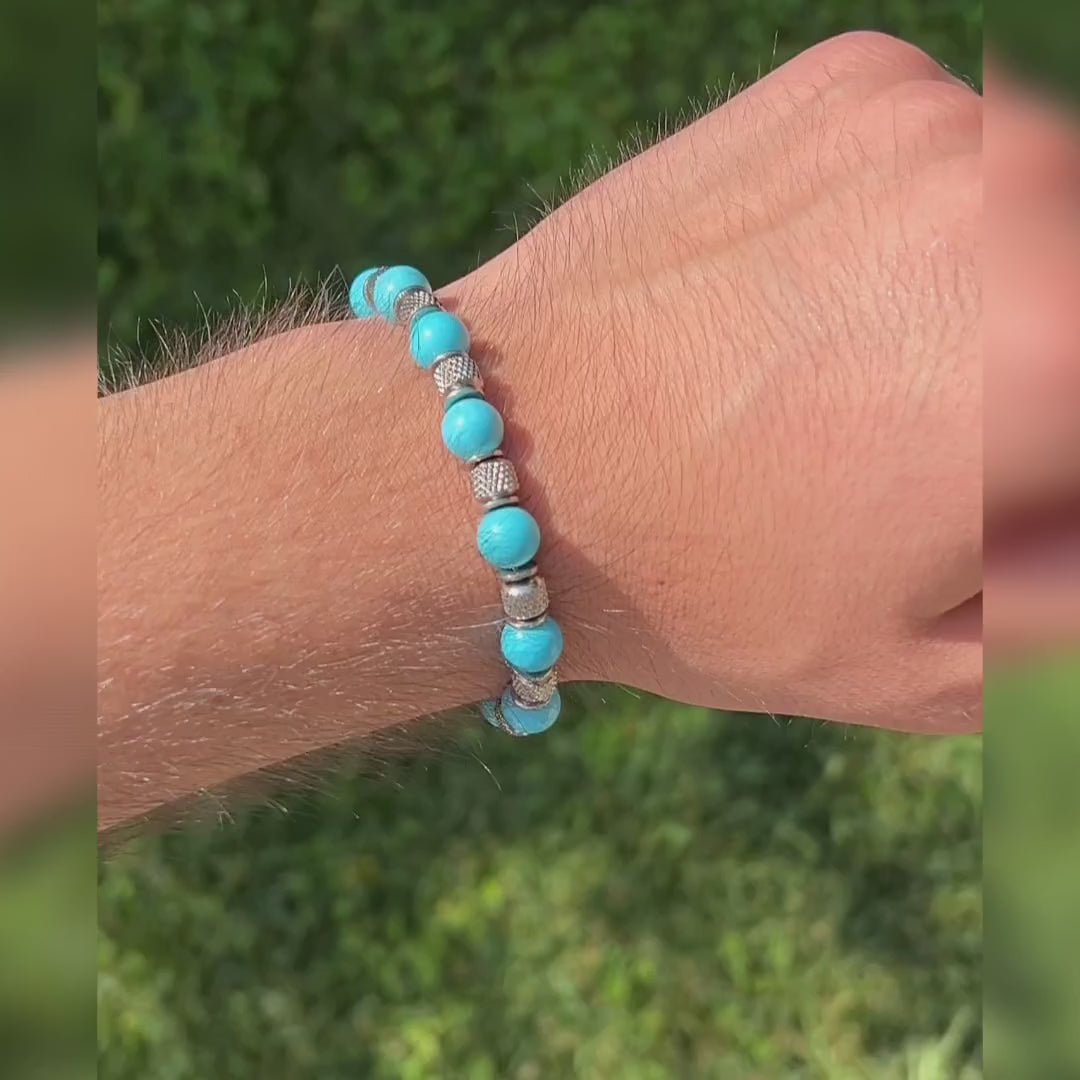 Carica video: Bracciale Eterna in Howlite turchese | 8mm | Nuovo