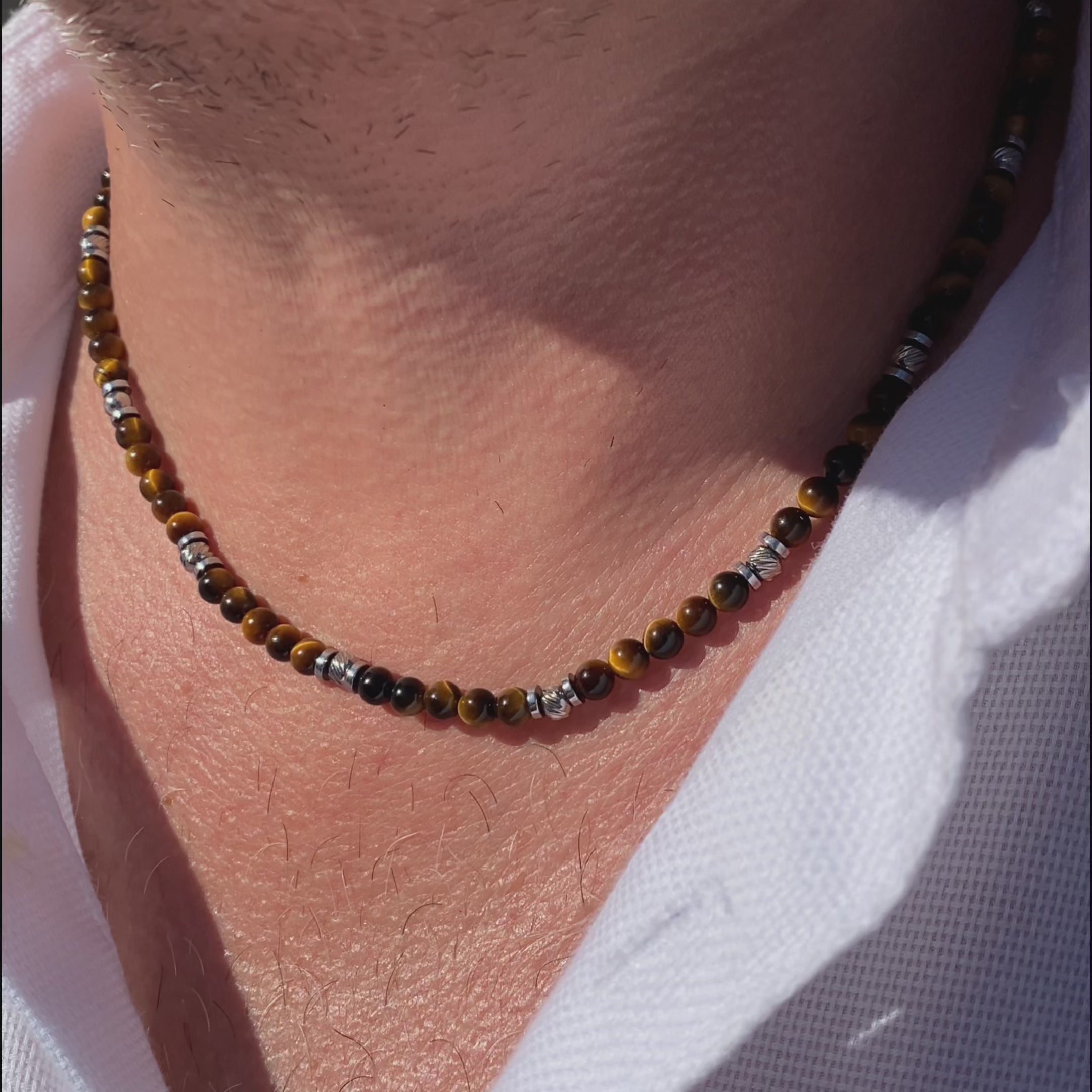 Carica video: Collana Terra in occhio di tigre marrone